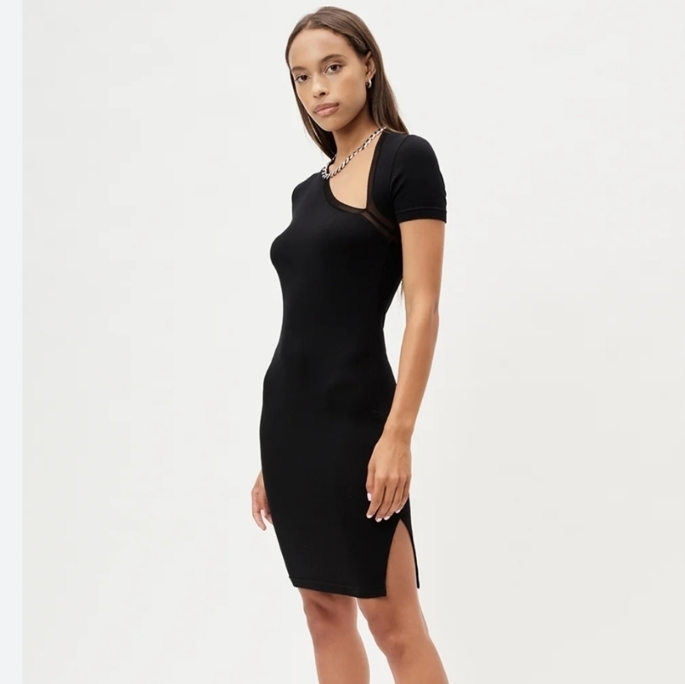 John Elliott Ribbed Knit Asymmetrical Dress Black Date Night LBD Minimalist M